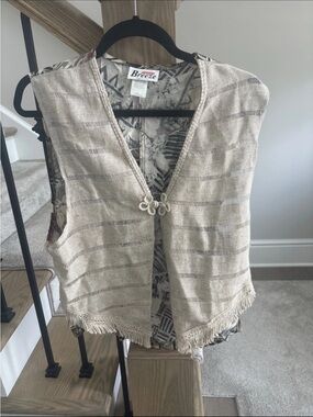 Women's Beige Striped Linen Vest